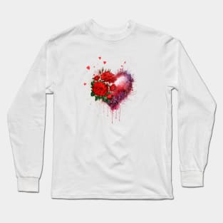 Floral Heart with Red Roses Long Sleeve T-Shirt